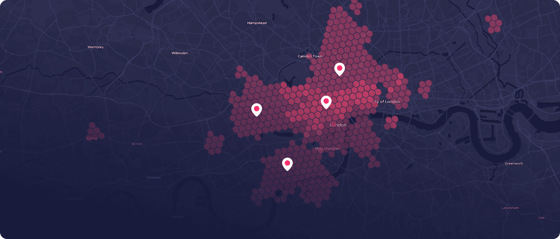 Geomarketing H3 map — reachable audience London