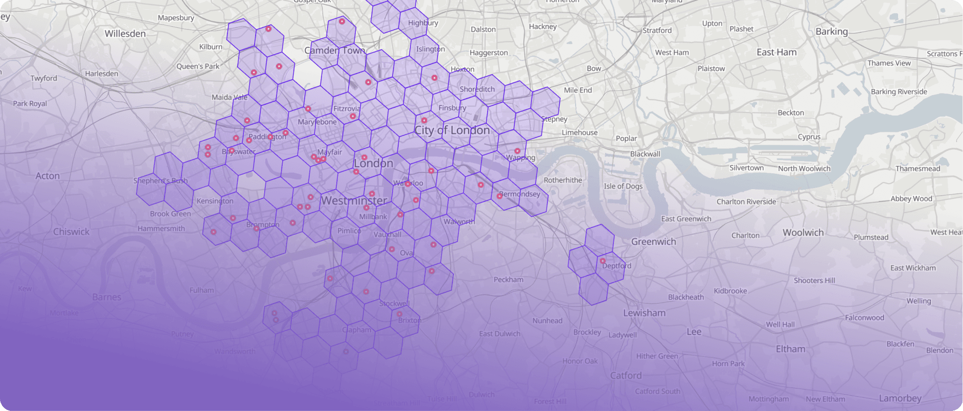 Marketplaces H3 map — London commute zones