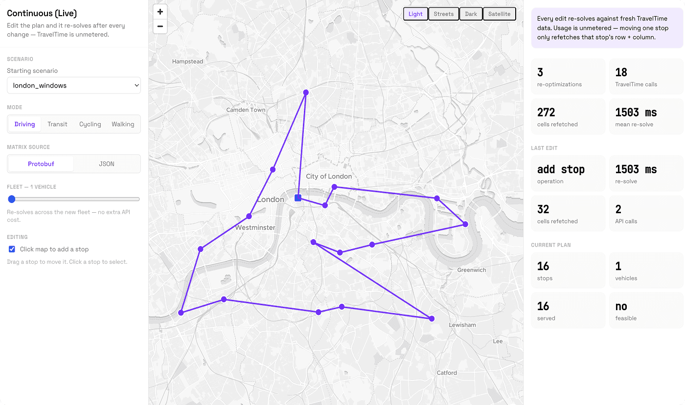 Fleet route map with live ETA and journey duration data panels